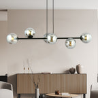 Hanglamp staal en glas Rossi zwart met grafiet glazen kappen 110 cm, 6 lichts, voor eettafel en woonkamer