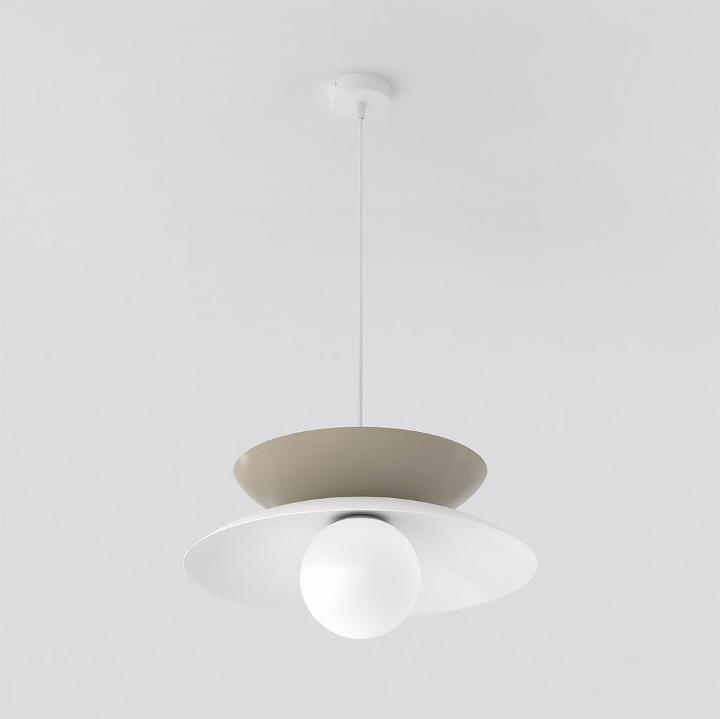 Hanglamp gepoedercoat staal en glas, Scandinavisch Nagoya, beige en wit, 41 x 41 cm, voor eettafel en slaapkamer