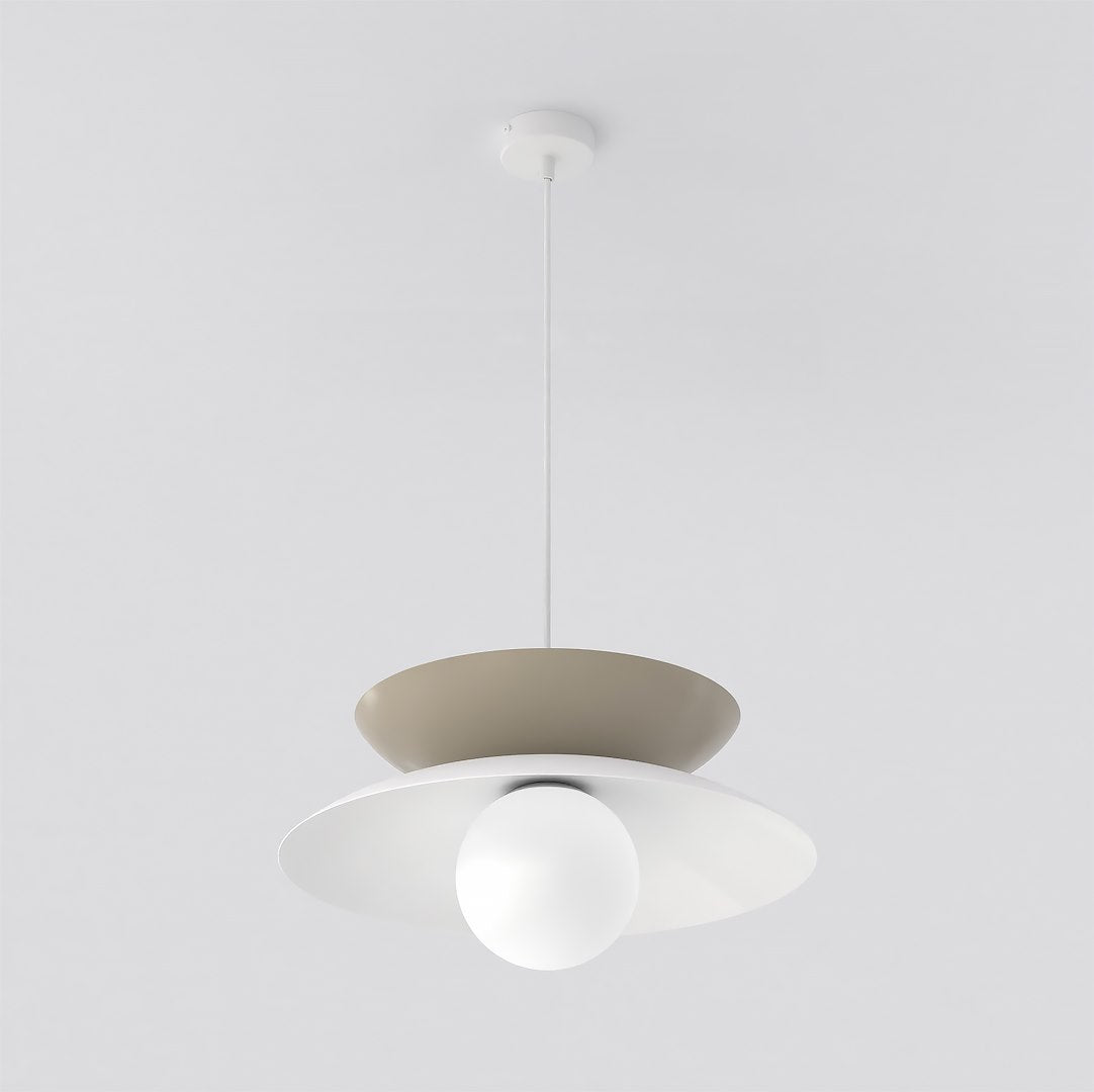 Hanglamp gepoedercoat staal en glas, Scandinavisch Nagoya, beige en wit, 41 x 41 cm, voor eettafel en slaapkamer