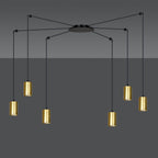 Hanglamp gepoedercoat staal modern Traker zwart met goud, 6 fittingen, verstelbare hoogte