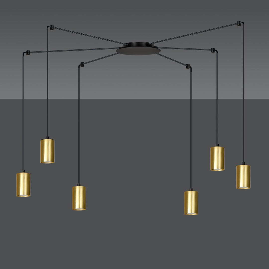 Hanglamp gepoedercoat staal modern Traker zwart met goud, 6 fittingen, verstelbare hoogte