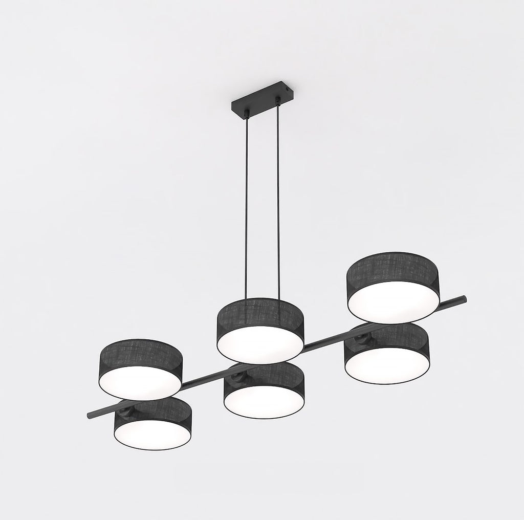 Hanglamp Drumz gepoedercoat staal zwart, 6 kappen Ø 20 cm, 100 x 46 cm, eettafel en keukeneiland