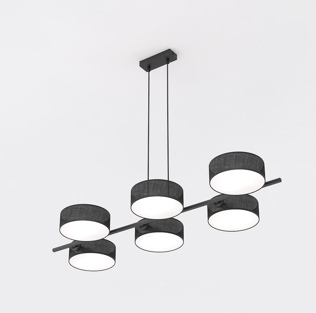 Hanglamp Drumz gepoedercoat staal zwart, 6 kappen Ø 20 cm, 100 x 46 cm, eettafel en keukeneiland