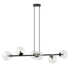 Hanglamp Rossi staal en glas, modern, zwart met transparante kappen, 110 x 100 cm, 6 lichtpunten, eettafel en zithoek