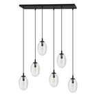 Hanglamp gepoedercoat staal en glas, modern Astral, zwart met transparante kappen, 70 x 100 cm, 6 lichts