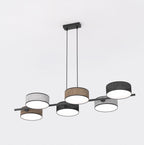 Hanglamp gepoedercoat staal Japandi Drumz 6 lichts, zwart, bruin en grijs, 100 x 46 cm, boven eettafel