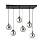 Hanglamp 6 lichts gepoedercoat staal en glas, Cosmo modern, zwart met grafiet kappen, verstelbaar, eettafel
