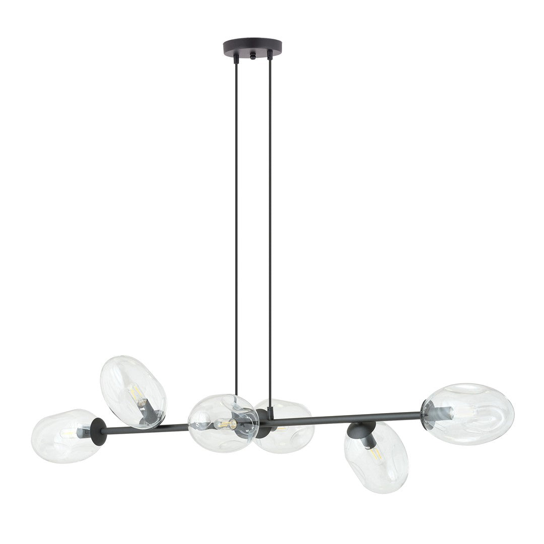 Hanglamp staal en glas Pandora zwart met transparante glazen kappen, 6 lichts, 120 x 100 cm, verstelbaar