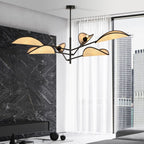 Plafondlamp gepoedercoat staal en rotan Vene, zwart met bruine kappen, 6 lichtpunten – 102 x 51 cm, woonkamer en slaapkamer