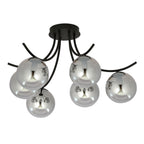 Plafondlamp gepoedercoat staal en glas Boston, zwart met grafiet kappen, 6 lichts, 70 cm breed, woonkamer