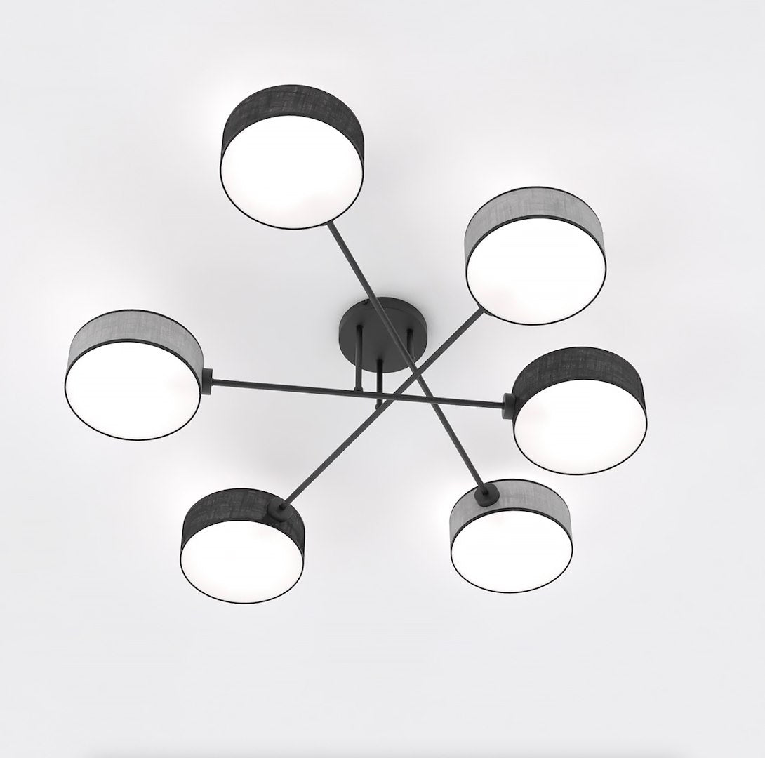 Plafondlamp gepoedercoat staal Japandi Maga 6 lichts zwart en grijs, kappen Ø 20 cm – 105 x 105 cm
