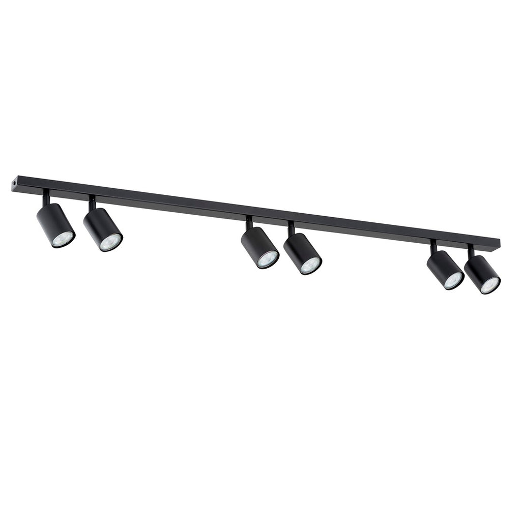 Plafondlamp staal Flash minimalistisch zwart 116 cm, 6 spots met GU10-fitting voor woonkamer of keuken