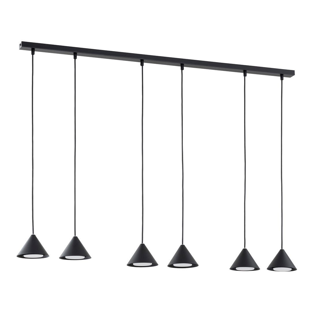 Hanglamp gepoedercoat staal Elit minimalistisch zwart, 6 lichtpunten, 116 cm breed, voor eettafel