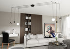 Hanglamp staal Fuji spider modern zwart, 6 fittingen, hoogte verstelbaar met drie soorten kappen