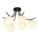 Plafondlamp Boston gepoedercoat staal en glas, zwart met witte kappen, 6 lichts, 70 x 37 cm