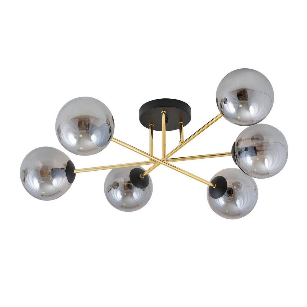 Plafondlamp gepoedercoat staal en glas Magnum glamour, grafiet en goud, 55 x 23 cm, voor eettafel of hal