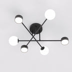 Plafondlamp gepoedercoat staal modern Holon zwart met witte kappen, 64 x 64 x 23 cm, 6 fittingen, woonkamer, eetkamer of hal