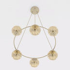Hanglamp gepoedercoat staal en glas Azura, beige met amberkleurige glazen bollen, 6 lichts, 75 x 75 cm