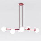 Hanglamp gepoedercoat staal en glas modern Magnus bordeaux met witte kappen 110 x 30 cm, 6 lichts