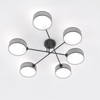 Plafondlamp gepoedercoat staal Japandi Maga 6 grijs, 6 lichts met stoffen kappen 105 x 105 cm voor woonkamer