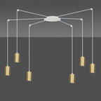 Hanglamp gepoedercoat staal Traker 6 lichts, wit met goud, modern, 6 GU10-fittingen, verstelbare hoogte