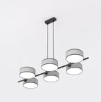 Hanglamp gepoedercoat staal Japandi Drumz grijs, 6 lichts, 100 x 46 x 120 cm, eettafel en keukeneiland