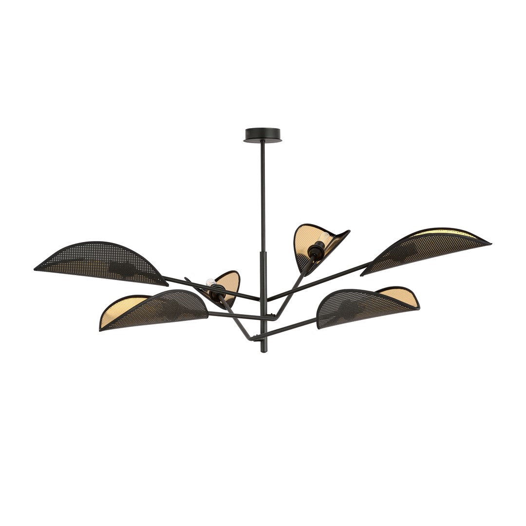 Plafondlamp gepoedercoat staal Vene zwart en goud 102 x 51 cm, 6 fittingen E14, woonkamer en slaapkamer