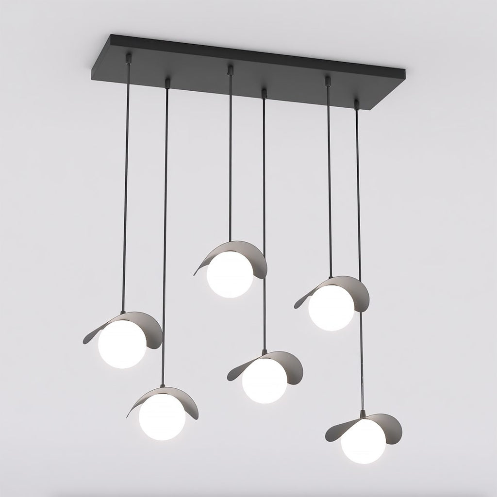Hanglamp gepoedercoat staal modern Ritual zwart, 6 lichtpunten, 75 x 32 x 120 cm, boven eettafel