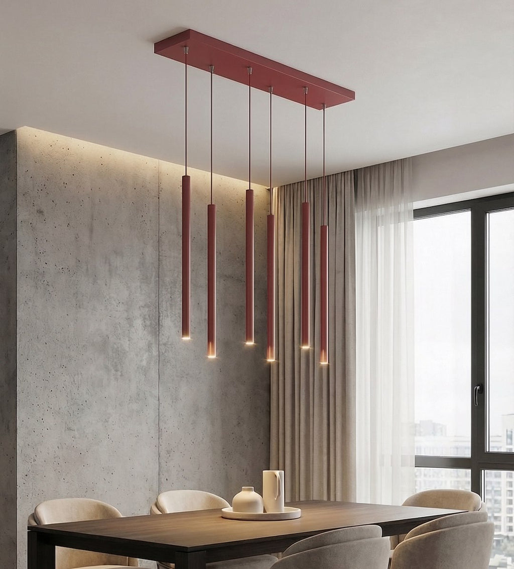 Hanglamp Selter 6 lichts gepoedercoat staal modern bordeaux, 6 fittingen G9, verstelbare hoogte
