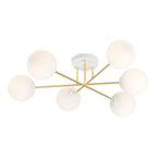 Plafondlamp gepoedercoat staal en glas Magnum, wit en goud, 6 lichts, 75 cm breed, woonkamer en eettafel