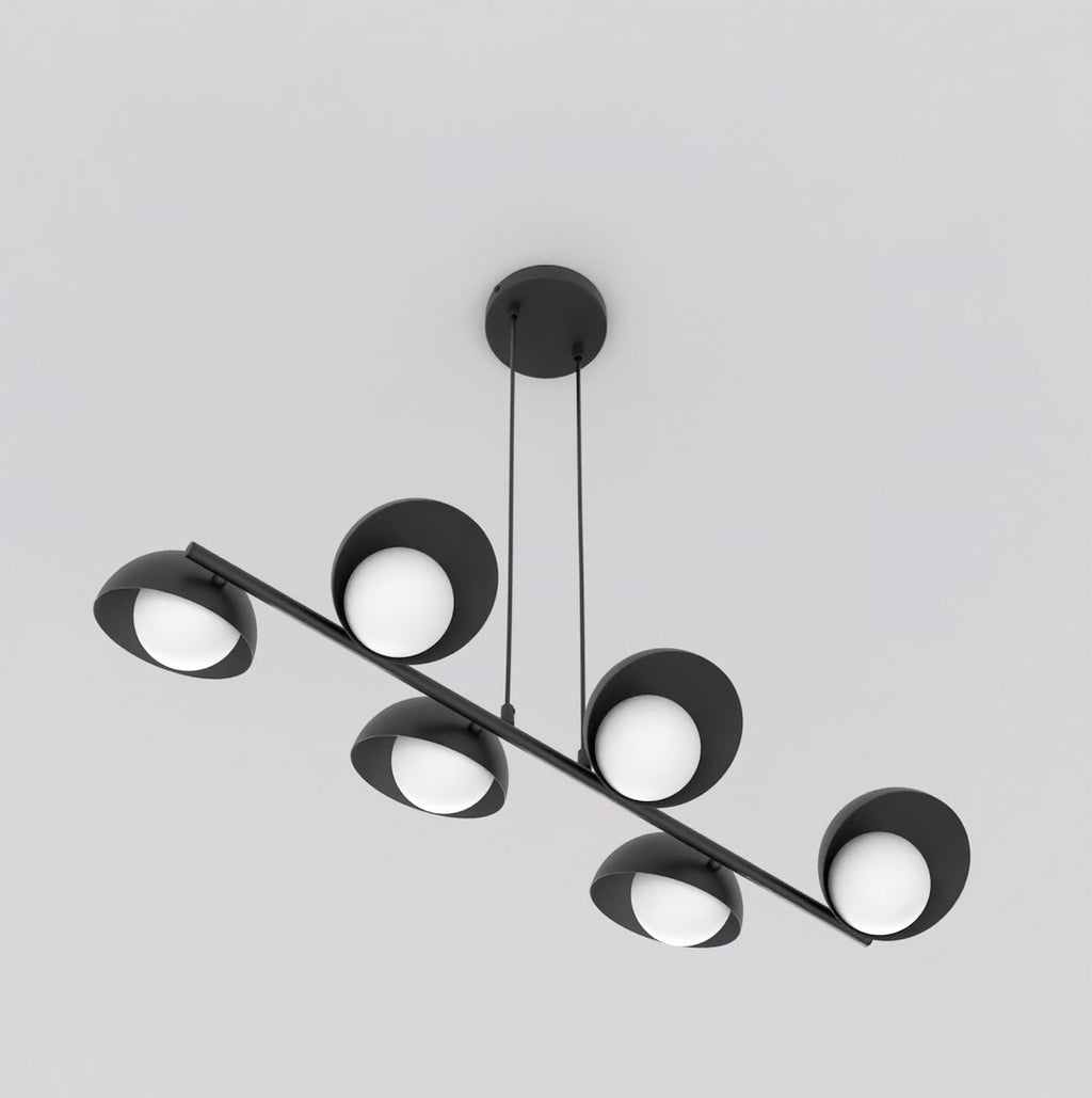 Hanglamp gepoedercoat staal Boom Scandinavisch zwart, 88 x 32 cm, 6 lichtpunten voor eettafel of keukeneiland