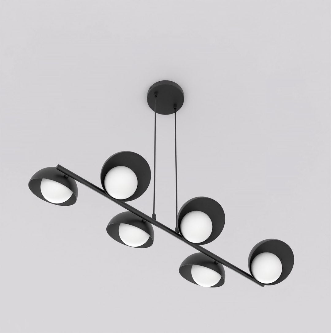 Hanglamp gepoedercoat staal Boom Scandinavisch zwart, 88 x 32 cm, 6 lichtpunten voor eettafel of keukeneiland