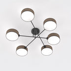 Plafondlamp gepoedercoat staal Japandi bruin met 6 kappen, 105 x 105 cm, woonkamer, eetkamer en slaapkamer