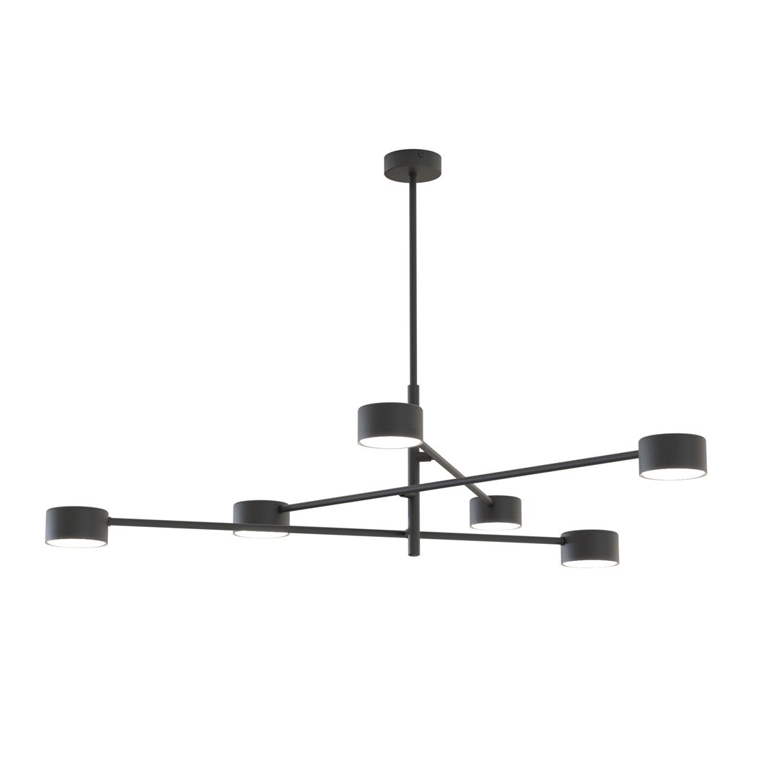Plafondlamp gepoedercoat staal Natsu, modern, mat zwart, 84 x 84 x 56 cm, 6 lichtpunten voor woonkamer, eetkamer of kantoor