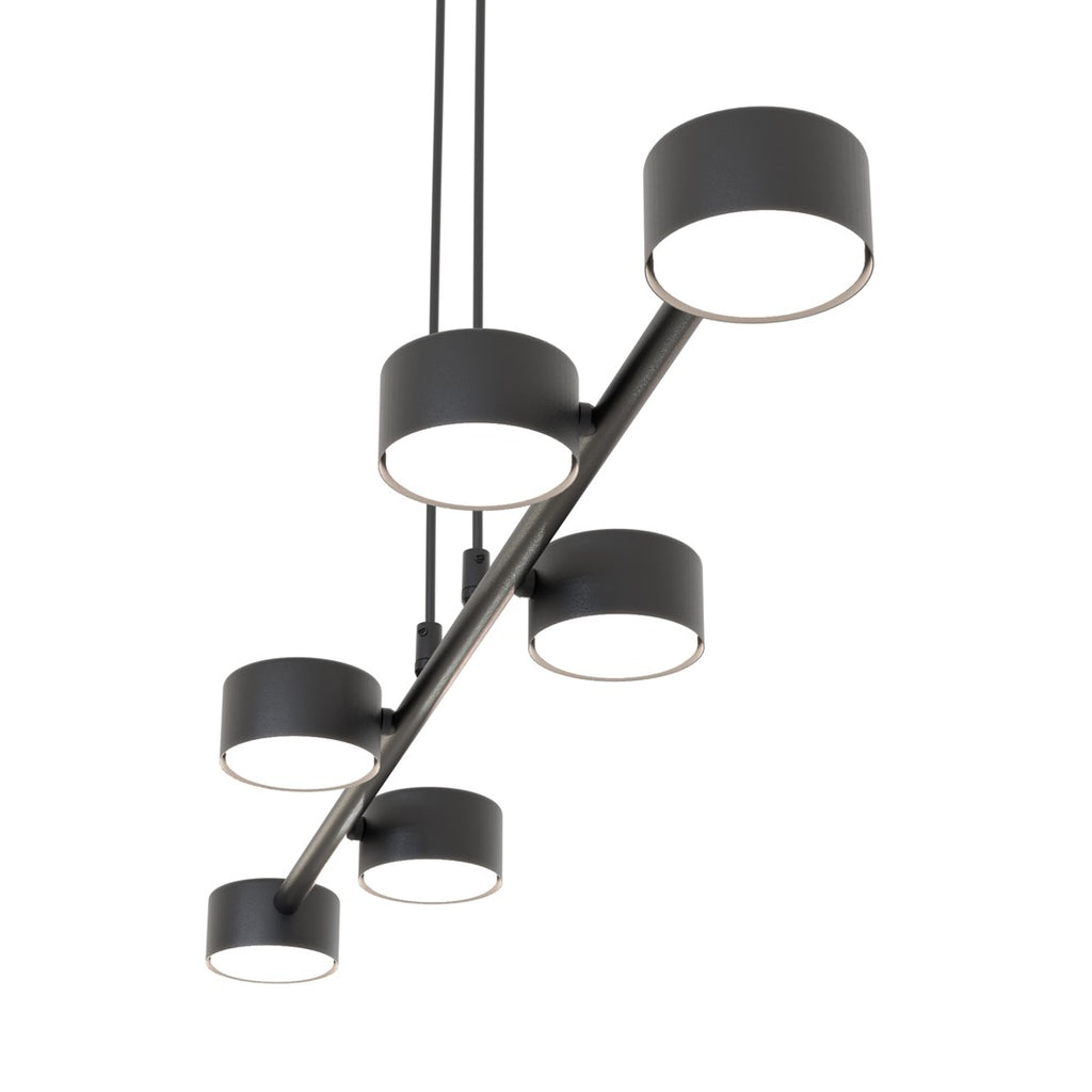 Hanglamp gepoedercoat staal Megara modern zwart 80 x 19 x 140 cm, 6 fittingen, voor eetkamer en woonkamer
