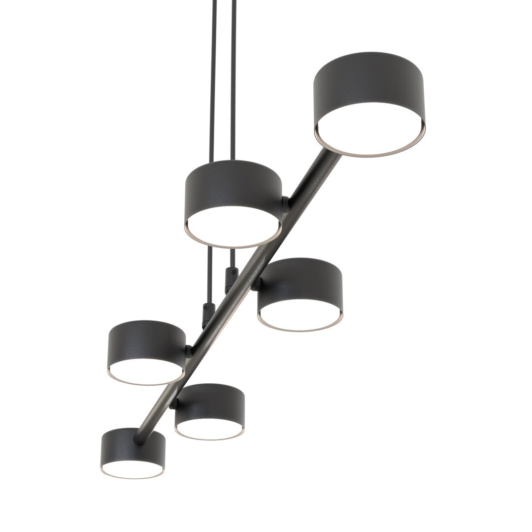 Hanglamp gepoedercoat staal Megara modern zwart 80 x 19 x 140 cm, 6 fittingen, voor eetkamer en woonkamer