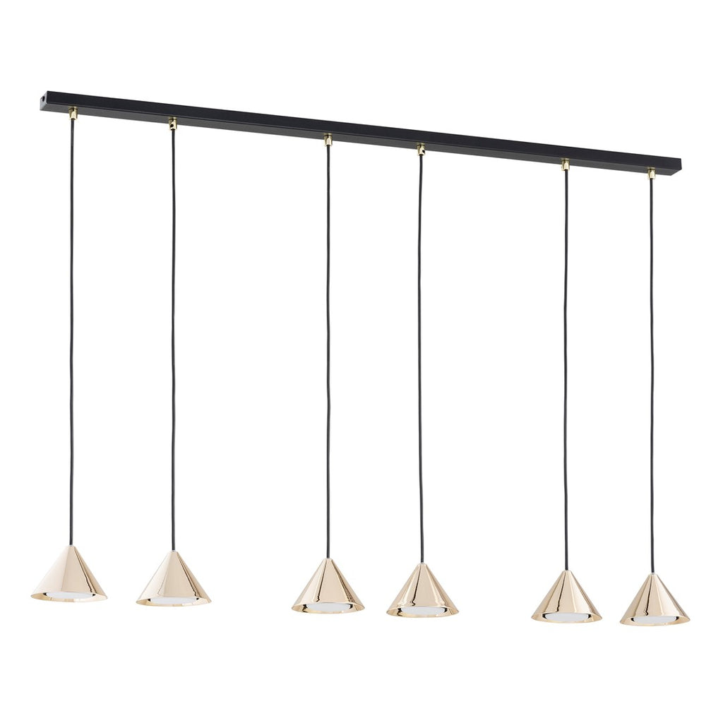 Hanglamp gepoedercoat staal minimalistisch Elit zwart en goud, 6 lichtpunten, 116 cm breed, eettafel
