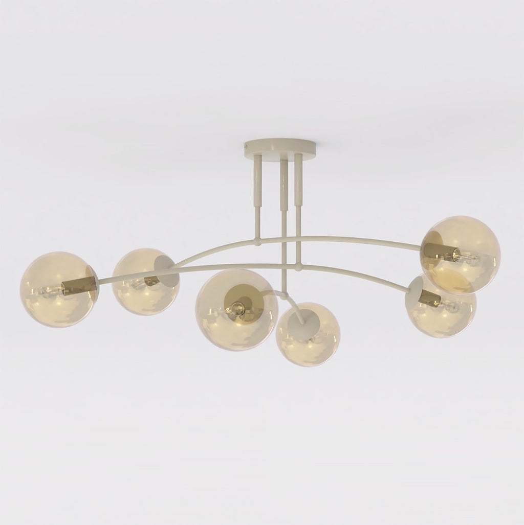 Plafondlamp gepoedercoat staal modern Pregos beige met amberkleurig glas, 6 lichtpunten E14 – 70 x 60 cm