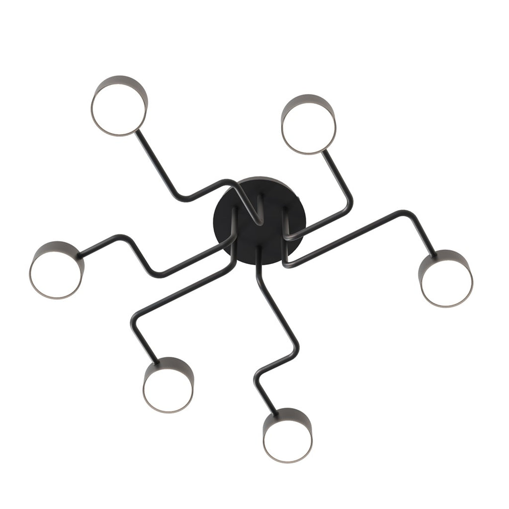 Plafondlamp staal modern Kurage zwart 60 x 60 cm, 6 lichtpunten met Gx53-fitting voor woonkamer en eetkamer