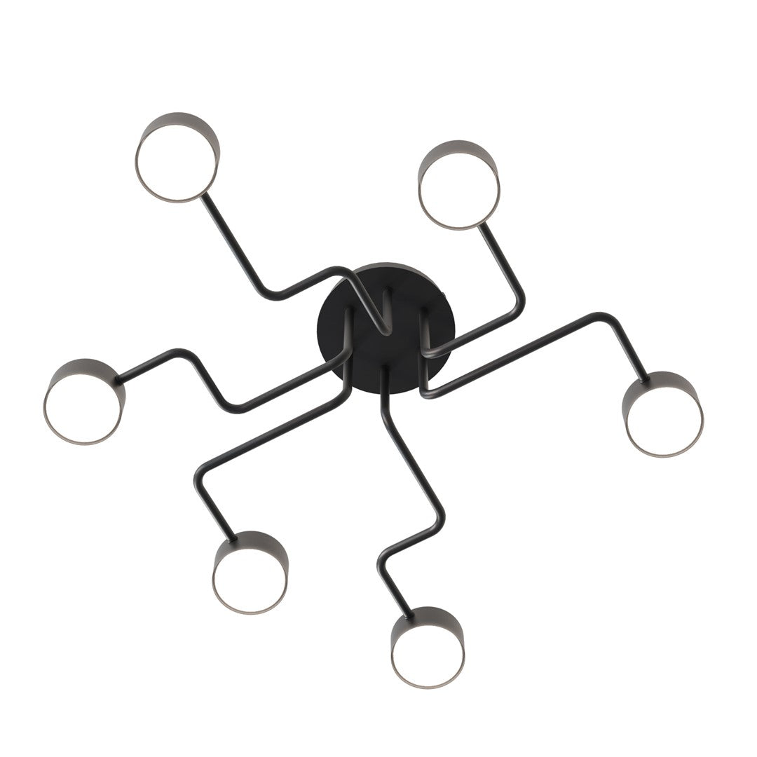 Plafondlamp staal modern Kurage zwart 60 x 60 cm, 6 lichtpunten met Gx53-fitting voor woonkamer en eetkamer