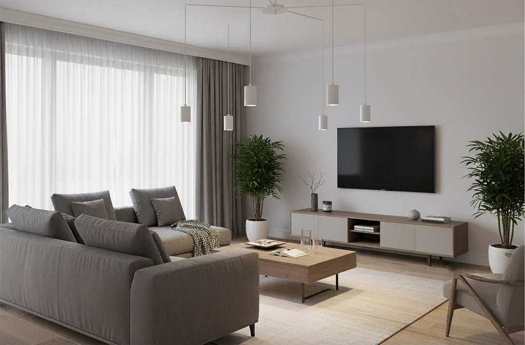 Hanglamp Traker gepoedercoat staal modern wit met 6 GU10-fittingen, 300 x 300 cm, hoogte verstelbaar