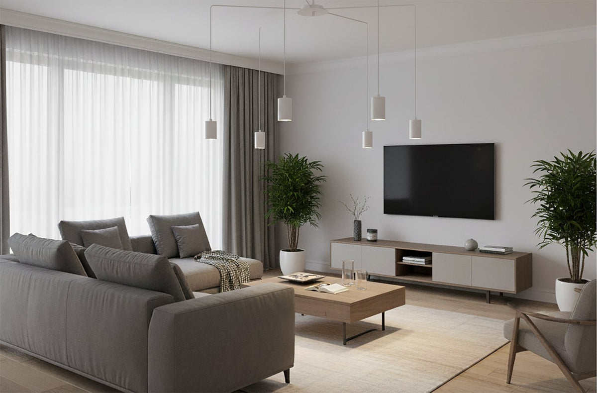 Hanglamp Traker gepoedercoat staal modern wit met 6 GU10-fittingen, 300 x 300 cm, hoogte verstelbaar