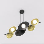 Hanglamp gepoedercoat staal Volume zwart met goud, 6 lichtpunten G9, 100 cm breed, voor boven eettafel