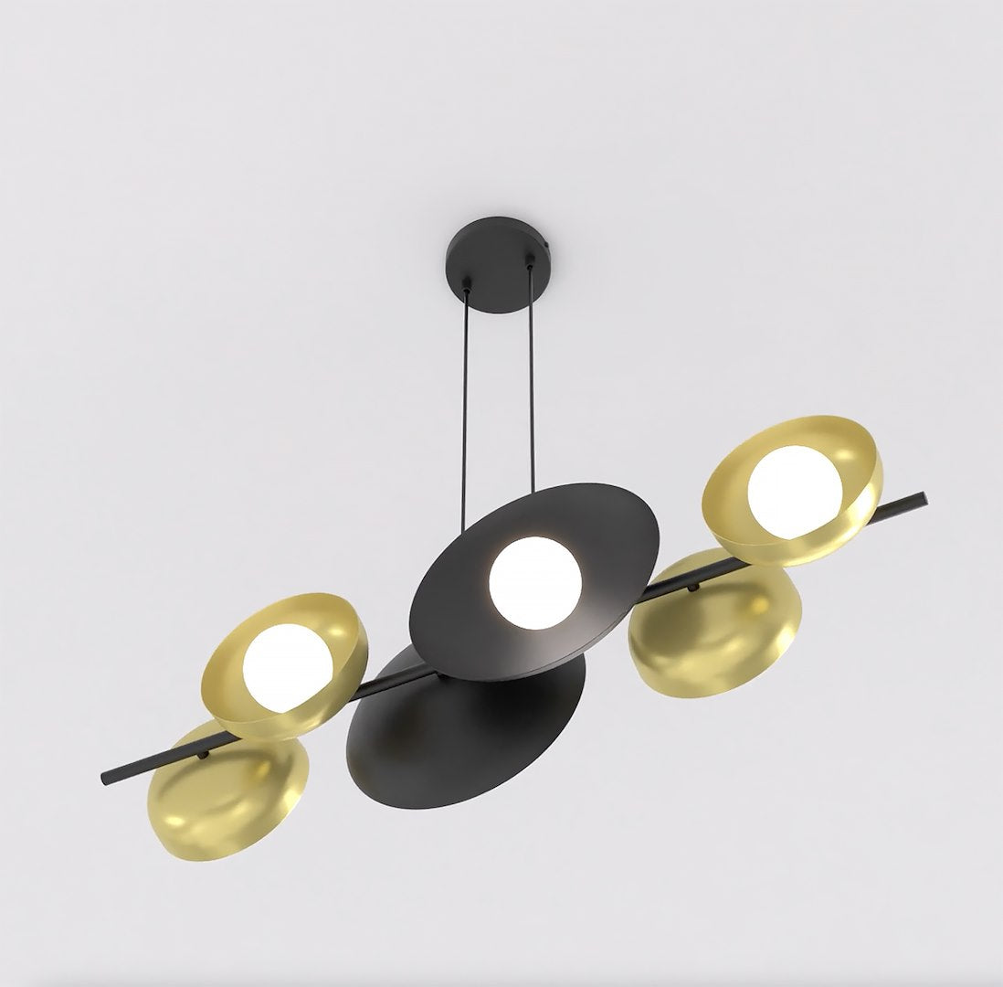 Hanglamp gepoedercoat staal Volume zwart met goud, 6 lichtpunten G9, 100 cm breed, voor boven eettafel