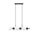 Hanglamp gepoedercoat staal modern Rory 6 zwart met witte glazen kappen, 95 x 110 cm, eettafel en kookeiland