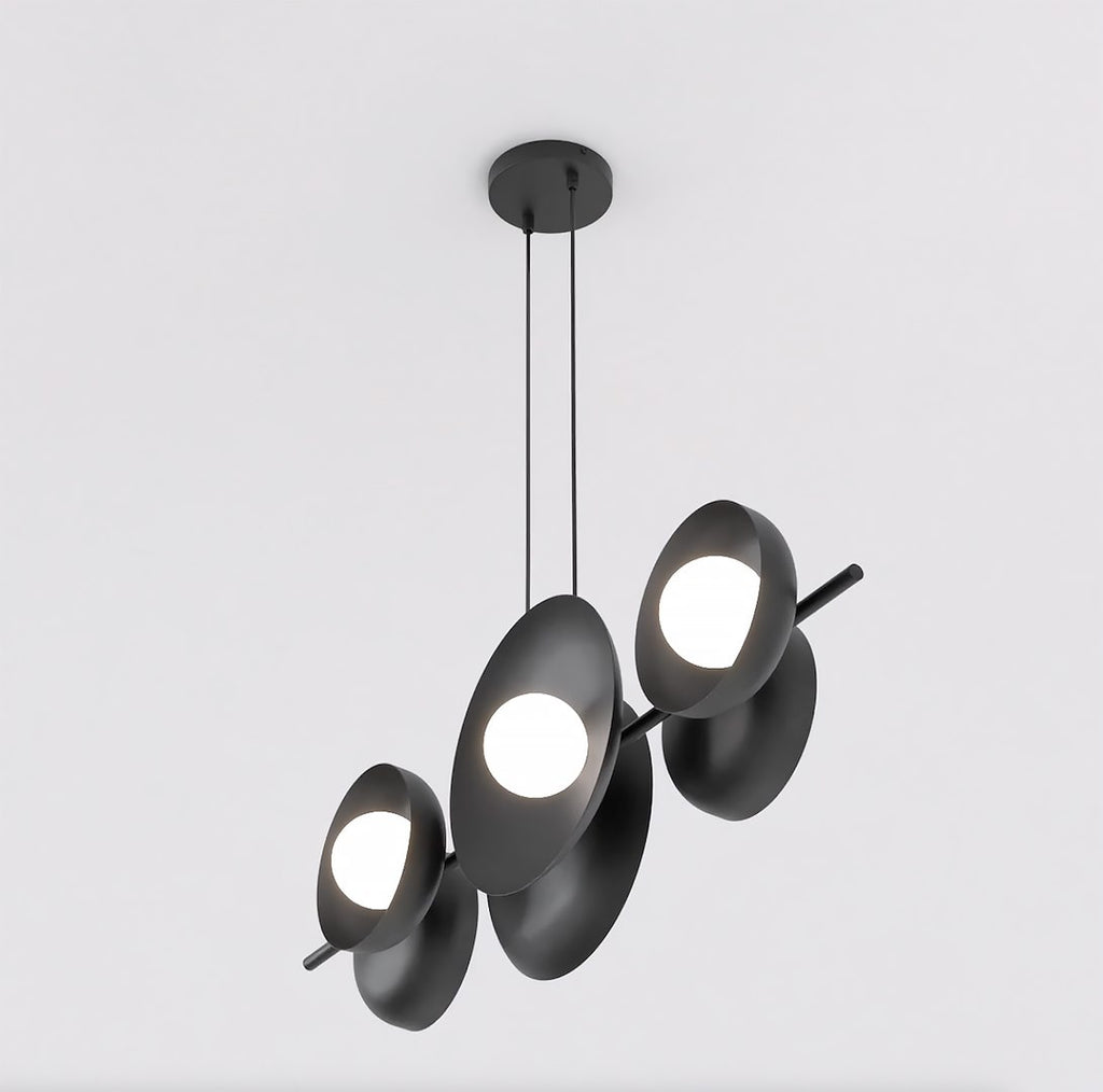Hanglamp gepoedercoat staal minimalistisch Volum 6 zwart met witte lampenkappen, 6 lichtpunten, 100 cm breed