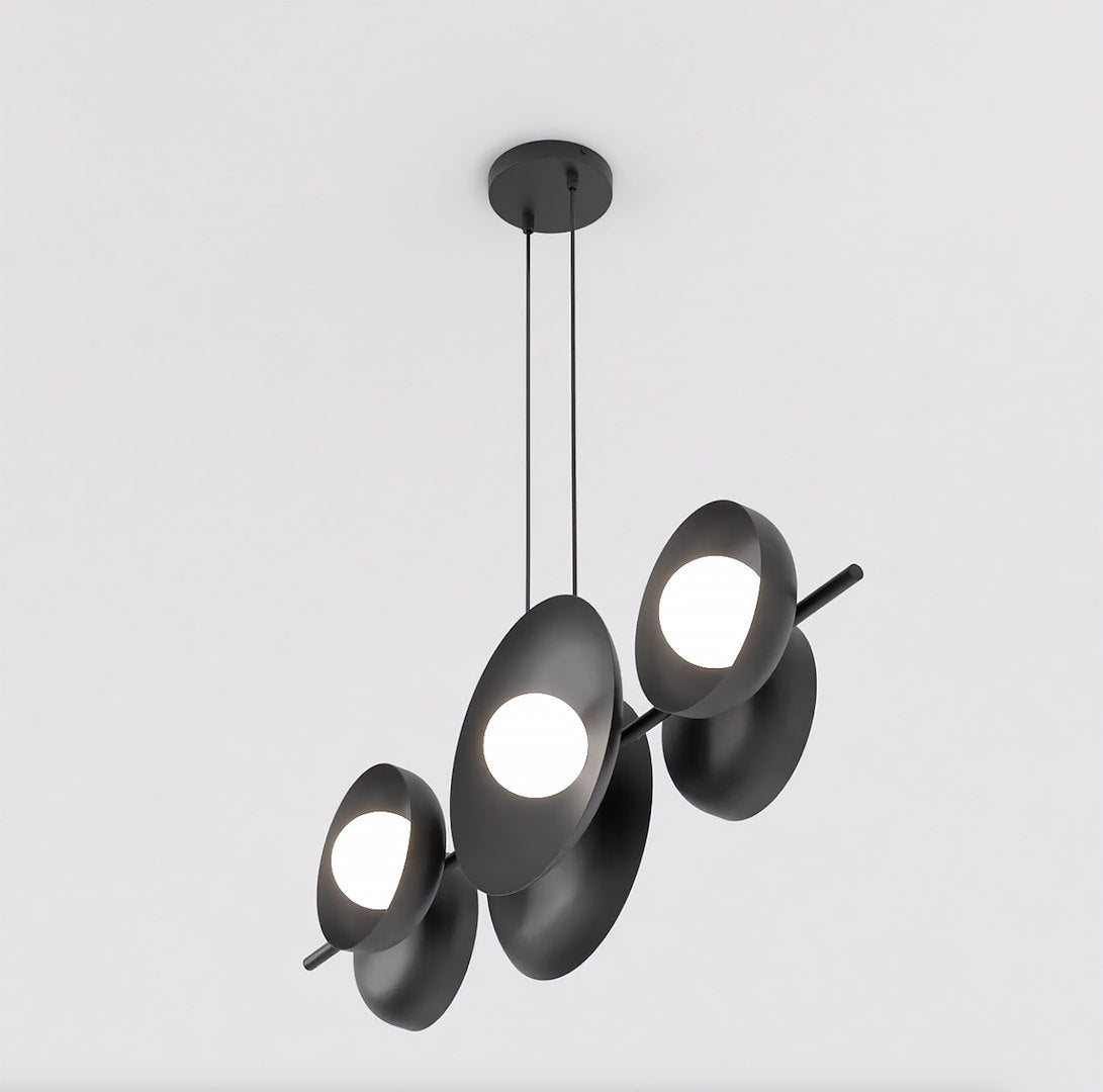 Hanglamp gepoedercoat staal minimalistisch Volum 6 zwart met witte lampenkappen, 6 lichtpunten, 100 cm breed