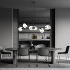 Hanglamp staal en glas Pandora zwart met transparante glazen kappen, 6 lichts, 120 x 100 cm, verstelbaar