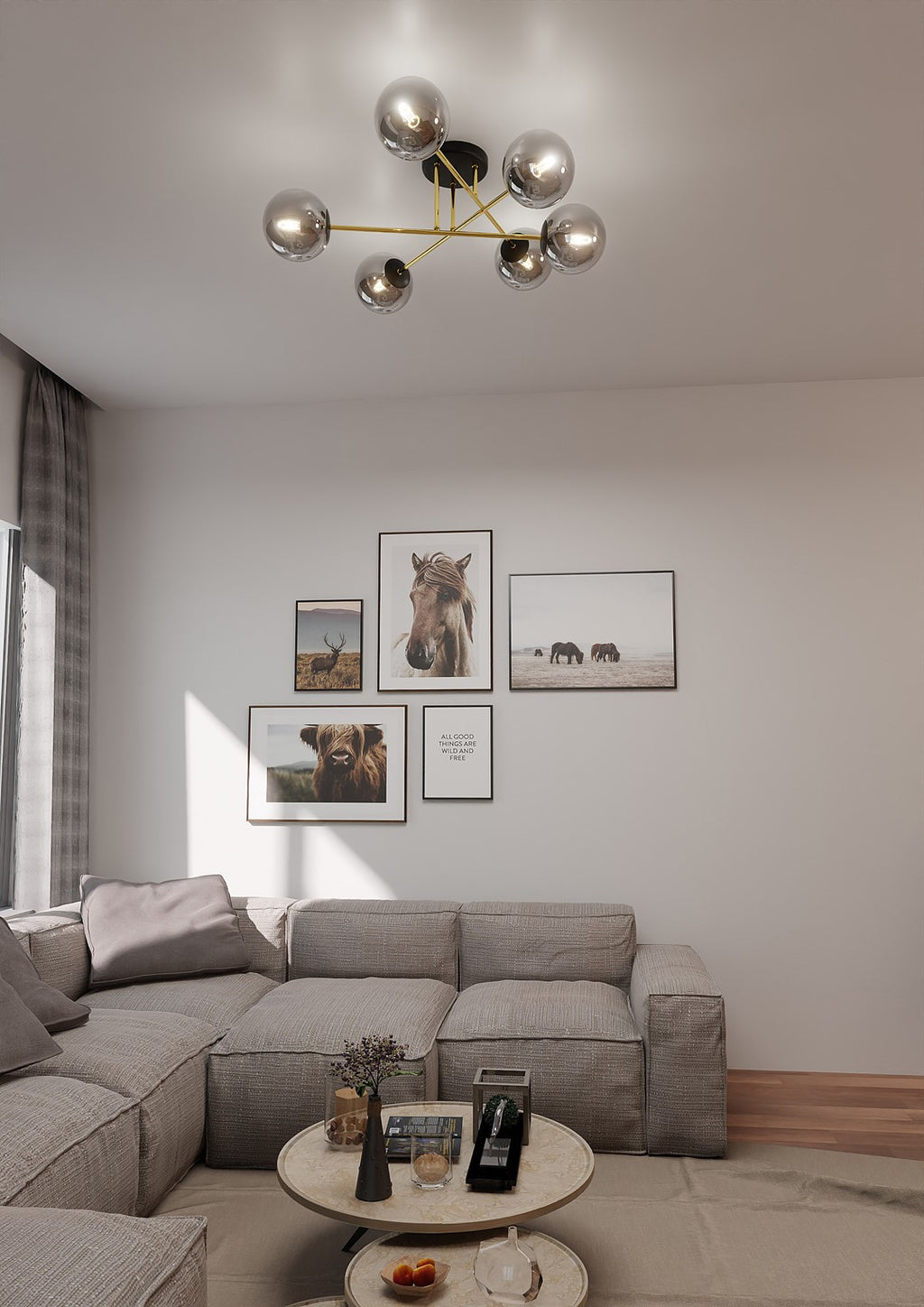 Plafondlamp gepoedercoat staal en glas Magnum glamour, grafiet en goud, 55 x 23 cm, voor eettafel of hal