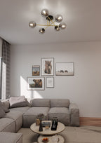 Plafondlamp gepoedercoat staal en glas Magnum glamour, grafiet en goud, 55 x 23 cm, voor eettafel of hal